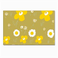 Daisy Flowers Yellow White Olive  Postcard 4 x 6  (pkg Of 10) by Mazipoodles