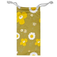 Daisy Flowers Yellow White Olive  Jewelry Bag by Mazipoodles