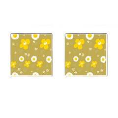 Daisy Flowers Yellow White Olive  Cufflinks (square) by Mazipoodles