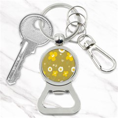 Daisy Flowers Yellow White Olive  Bottle Opener Key Chain by Mazipoodles