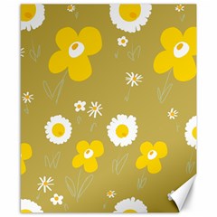 Daisy Flowers Yellow White Olive  Canvas 8  X 10  by Mazipoodles