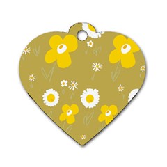 Daisy Flowers Yellow White Olive  Dog Tag Heart (one Side) by Mazipoodles