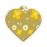 Daisy Flowers Yellow White Olive  Dog Tag Heart (Two Sides) Front