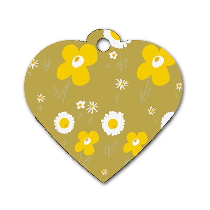 Daisy Flowers Yellow White Olive  Dog Tag Heart (Two Sides)