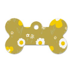 Daisy Flowers Yellow White Olive  Dog Tag Bone (two Sides)