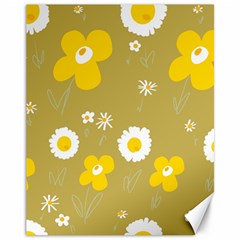 Daisy Flowers Yellow White Olive  Canvas 11  X 14  by Mazipoodles