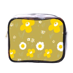 Daisy Flowers Yellow White Olive  Mini Toiletries Bag (one Side)