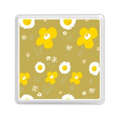 Daisy Flowers Yellow White Olive  Memory Card Reader (square) by Mazipoodles