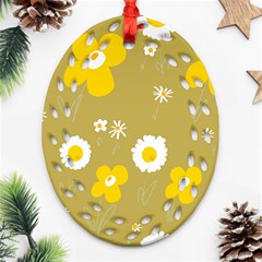 Daisy Flowers Yellow White Olive  Oval Filigree Ornament (two Sides) by Mazipoodles