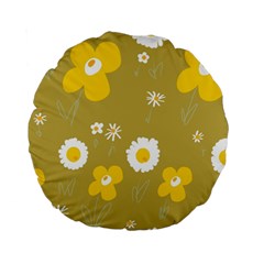 Daisy Flowers Yellow White Olive  Standard 15  Premium Round Cushions by Mazipoodles