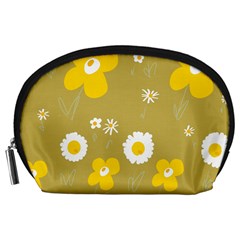 Daisy Flowers Yellow White Olive  Accessory Pouch (large) by Mazipoodles