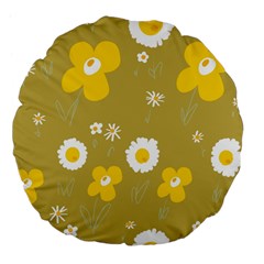 Daisy Flowers Yellow White Olive  Large 18  Premium Flano Round Cushions by Mazipoodles