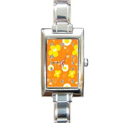 Daisy Flowers Yellow White Orange  Rectangle Italian Charm Watch by Mazipoodles