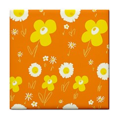 Daisy Flowers Yellow White Orange  Tile Coaster by Mazipoodles