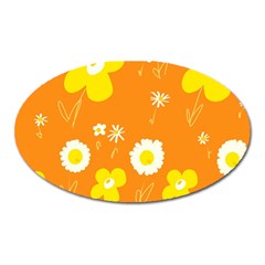 Daisy Flowers Yellow White Orange  Oval Magnet by Mazipoodles