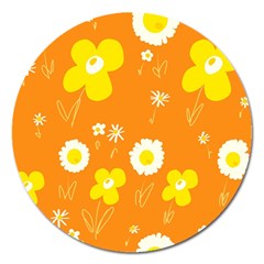 Daisy Flowers Yellow White Orange  Magnet 5  (round) by Mazipoodles