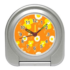 Daisy Flowers Yellow White Orange  Travel Alarm Clock by Mazipoodles