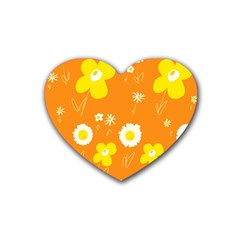 Daisy Flowers Yellow White Orange  Rubber Heart Coaster (4 Pack) by Mazipoodles