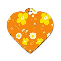 Daisy Flowers Yellow White Orange  Dog Tag Heart (one Side) by Mazipoodles