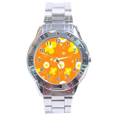 Daisy Flowers Yellow White Orange  Stainless Steel Analogue Watch by Mazipoodles