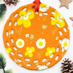 Daisy Flowers Yellow White Orange  Ornament (round Filigree) by Mazipoodles