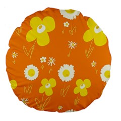 Daisy Flowers Yellow White Orange  Large 18  Premium Round Cushions by Mazipoodles