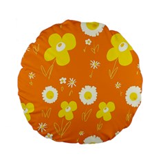 Daisy Flowers Yellow White Orange  Standard 15  Premium Flano Round Cushions by Mazipoodles