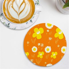 Daisy Flowers Yellow White Orange  Uv Print Round Tile Coaster by Mazipoodles