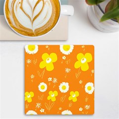 Daisy Flowers Yellow White Orange  Uv Print Square Tile Coaster  by Mazipoodles