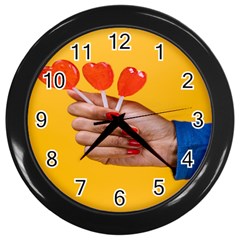 Valentine Day Lolly Candy Heart Wall Clock (black) by artworkshop