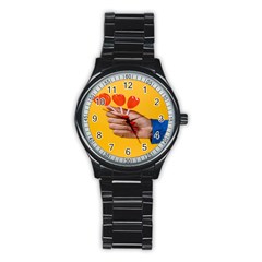 Valentine Day Lolly Candy Heart Stainless Steel Round Watch by artworkshop