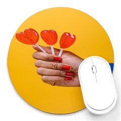 Valentine Day Lolly Candy Heart Round Mousepad by artworkshop