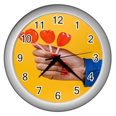 Valentine Day Lolly Candy Heart Wall Clock (silver) by artworkshop