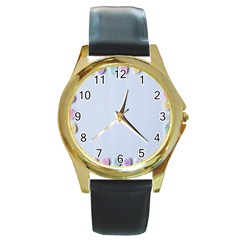 Valentine Day Heart Pattern Capsule Round Gold Metal Watch