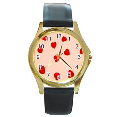 Valentine Day Pattern Logo Heart Round Gold Metal Watch