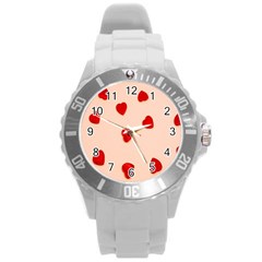 Valentine Day Pattern Logo Heart Round Plastic Sport Watch (l) by artworkshop