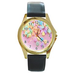 Valentine Day Heart Capsule Round Gold Metal Watch by artworkshop