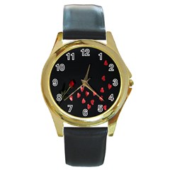 Valentine Day Heart Flower Round Gold Metal Watch