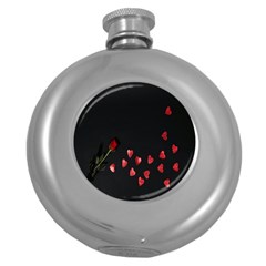 Valentine Day Heart Flower Round Hip Flask (5 Oz) by artworkshop