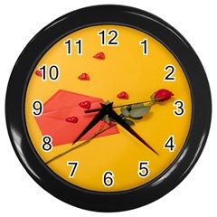 Valentine Day Heart Flower Gift Wall Clock (black) by artworkshop