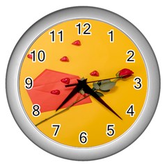 Valentine Day Heart Flower Gift Wall Clock (silver) by artworkshop