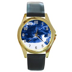 Moving Water And Ink Round Gold Metal Watch