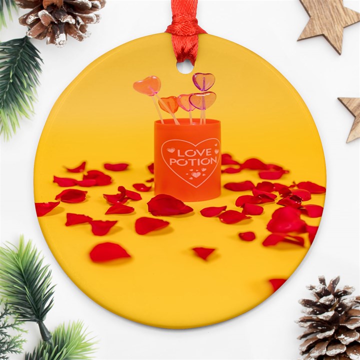 Valentine Day Heart Love Potion Round Ornament (Two Sides)