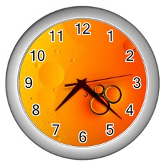 Wallpaper Liquid Bubbles Macro Orange Bright Wall Clock (silver) by artworkshop