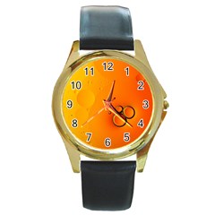 Wallpaper Liquid Bubbles Macro Orange Bright Round Gold Metal Watch by artworkshop