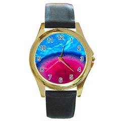 Experimental Liquids Round Gold Metal Watch