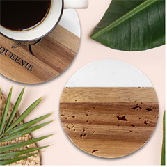 Aglonema Leaf Plant Pattern Flora Marble Wood Coaster (round)