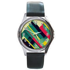 Pattern Abstract Geometric Design Round Metal Watch by danenraven