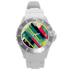 Pattern Abstract Geometric Design Round Plastic Sport Watch (l) by danenraven