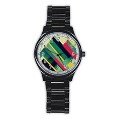 Pattern Abstract Geometric Design Stainless Steel Round Watch by danenraven